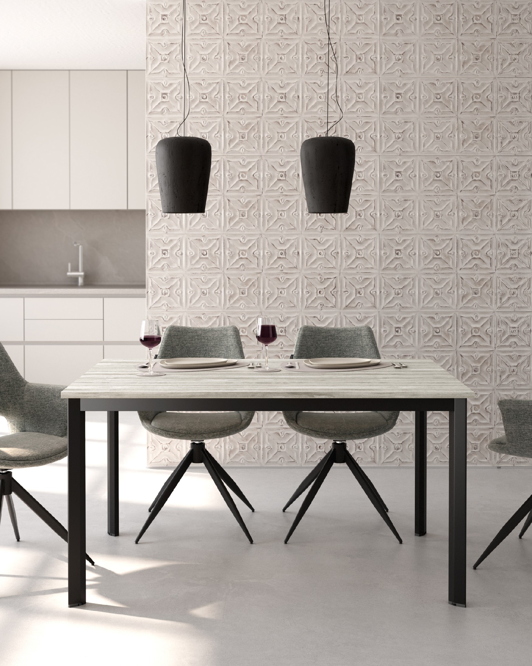 Table Garda avec plateau en mélamine artic et pied en métal noir 120 x 80 cm