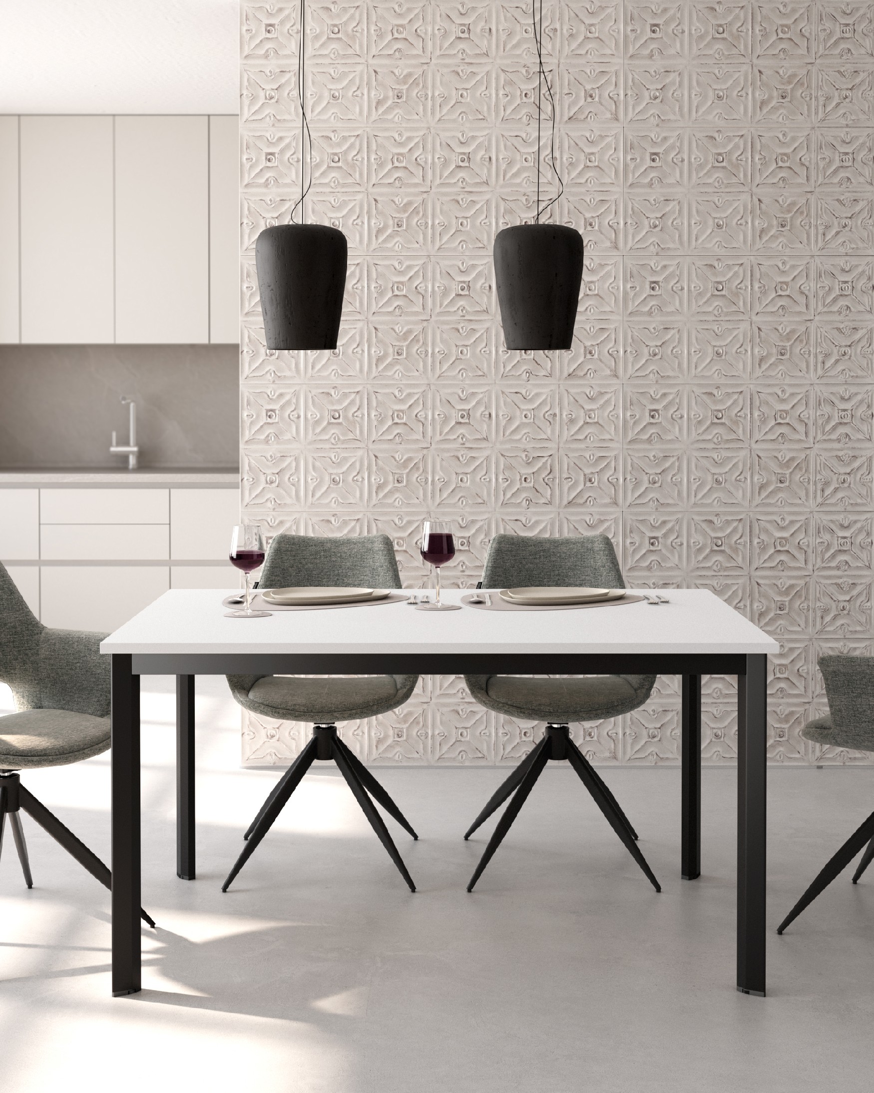 Mesa Garda con sobre de melamina blanco extra y pata metálica negra 180 x 90 cm