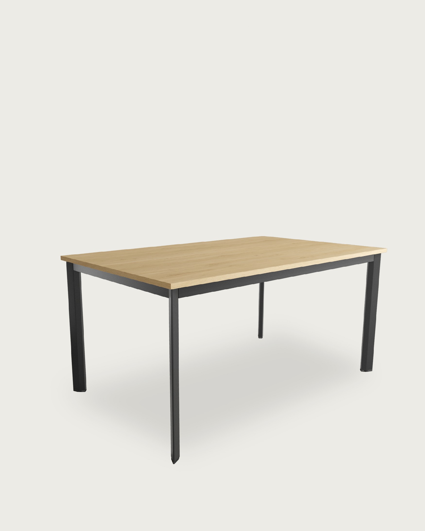 Mesa Garda con sobre de melamina roble natural y pata metálica negra 140 x 90 cm