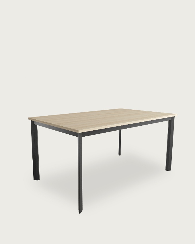 Table Garda avec plateau en mélaminé chêne et pied métallique noir 90 x 90 cm