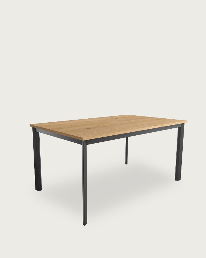 Table Garda avec plateau en mélamine chêne et pied métallique noir 90 x 90 cm