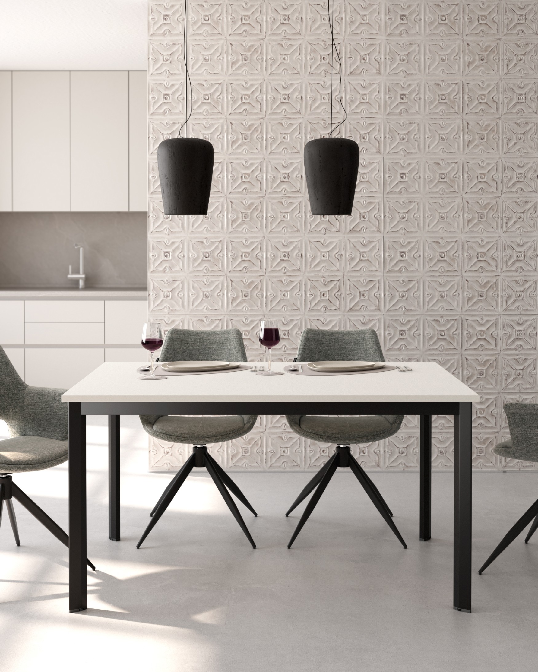Garda table with white soul melamine top and black metal leg 120 x 80 cm