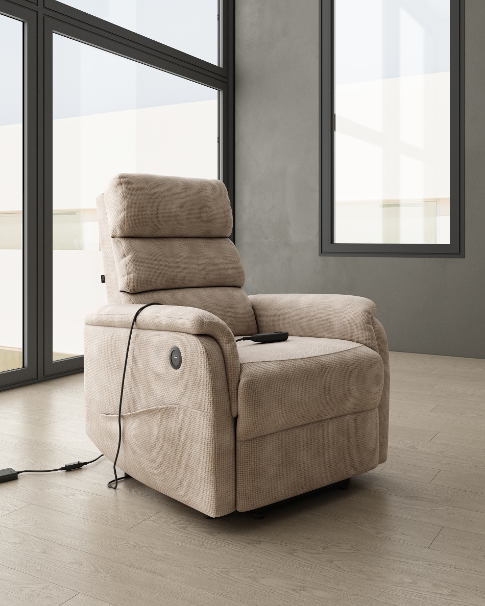 Butaca relax eléctrica Gina con power lift y tapizado beige