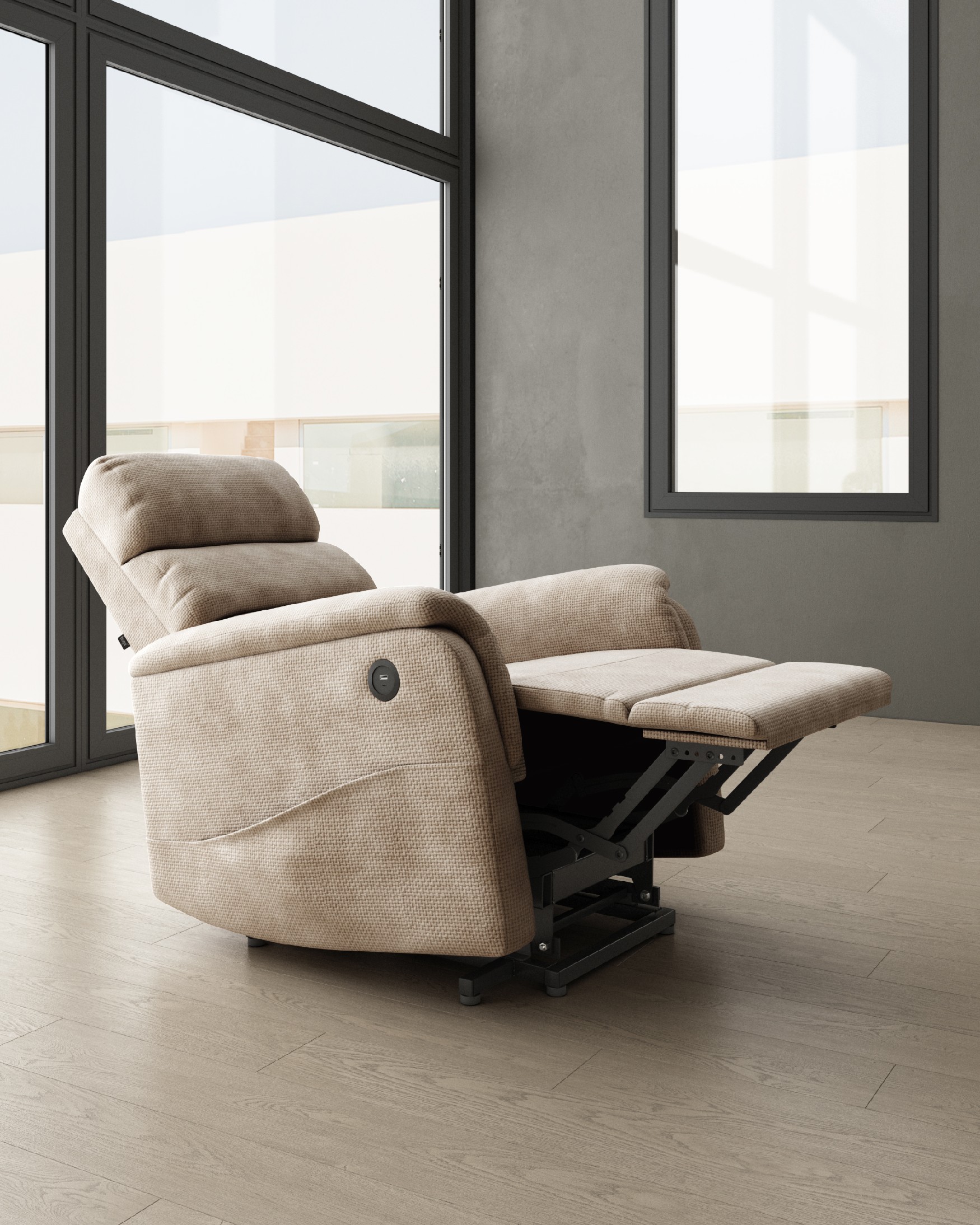 Butaca relax eléctrica Gina con power lift y tapizado beige