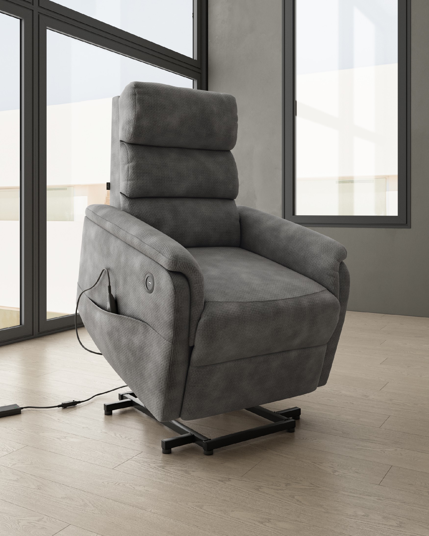 Butaca relax eléctrica Gina con power lift y tapizado gris