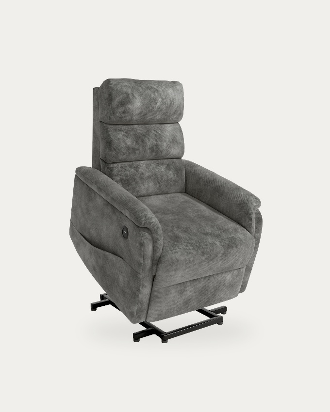 Gina electric recliner chair with power lift and gray upholstery