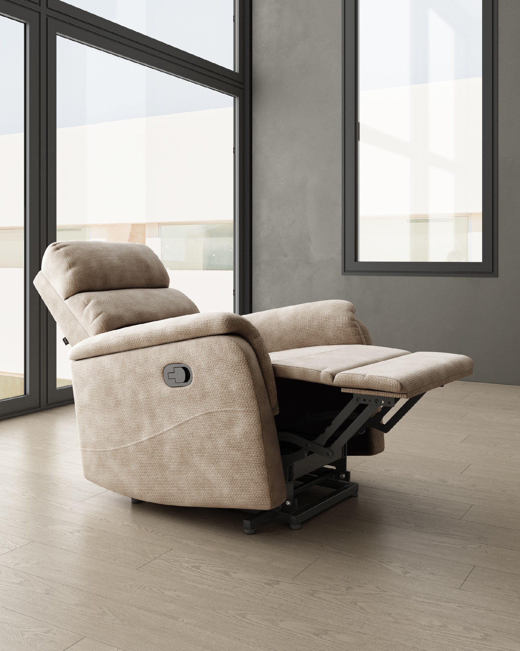 Gina manual recliner with beige upholstery