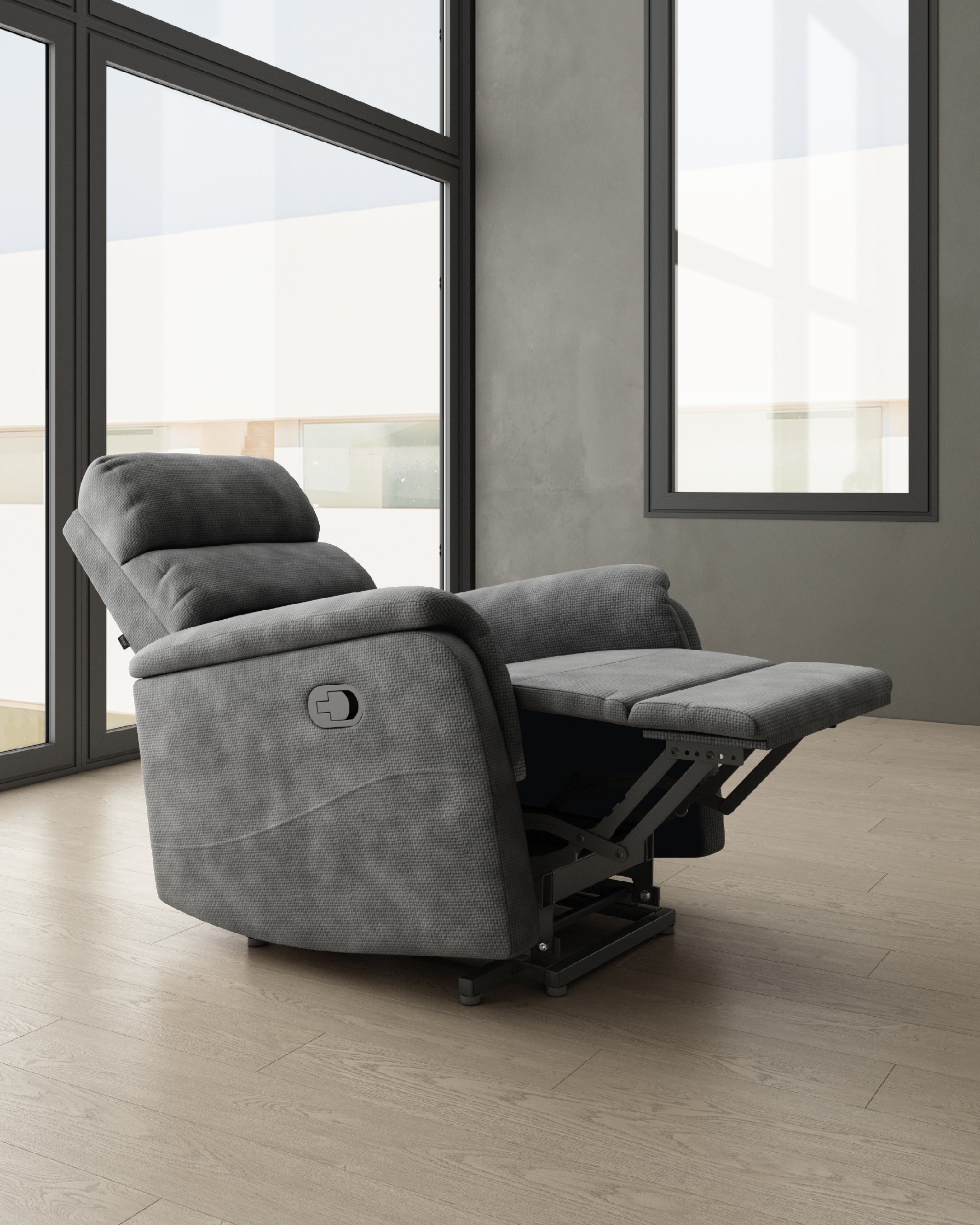 Butaca relax manual Gina con tapizado gris