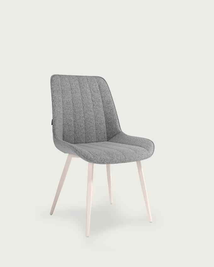 Silla Helsinki con tapizado gris y patas metálicas marfil