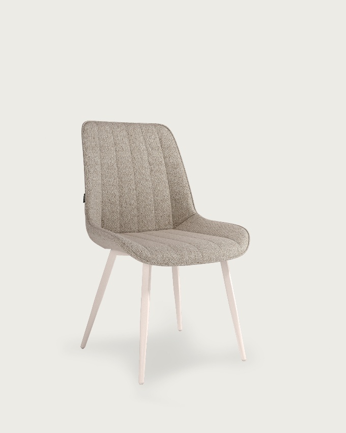 Silla Helsinki con tapizado marrón y patas metálicas marfil