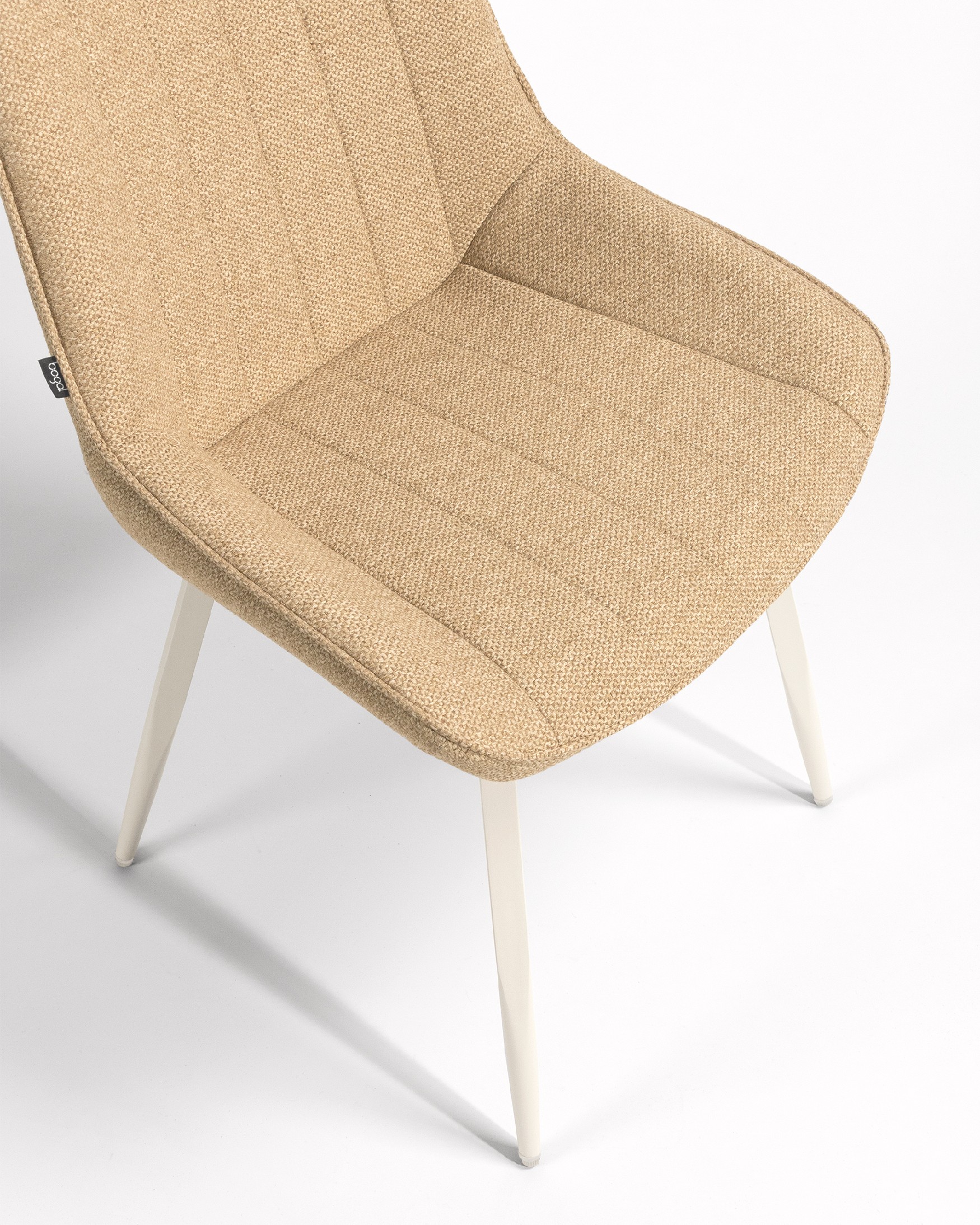 Helsinki chair with mustard upholstery and ivory metal legs