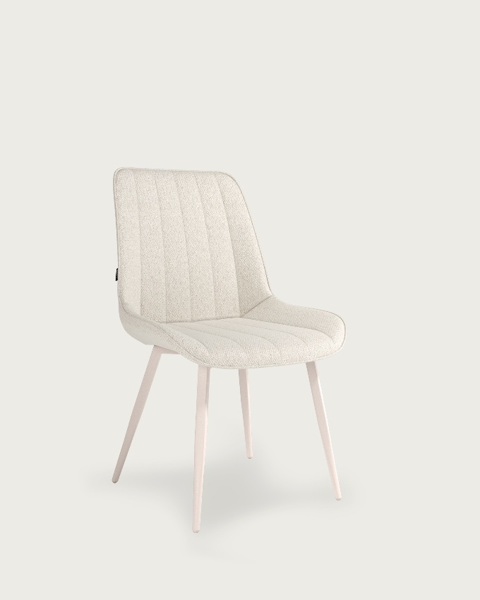 Silla Helsinki con tapizado nacar y patas metálicas marfil