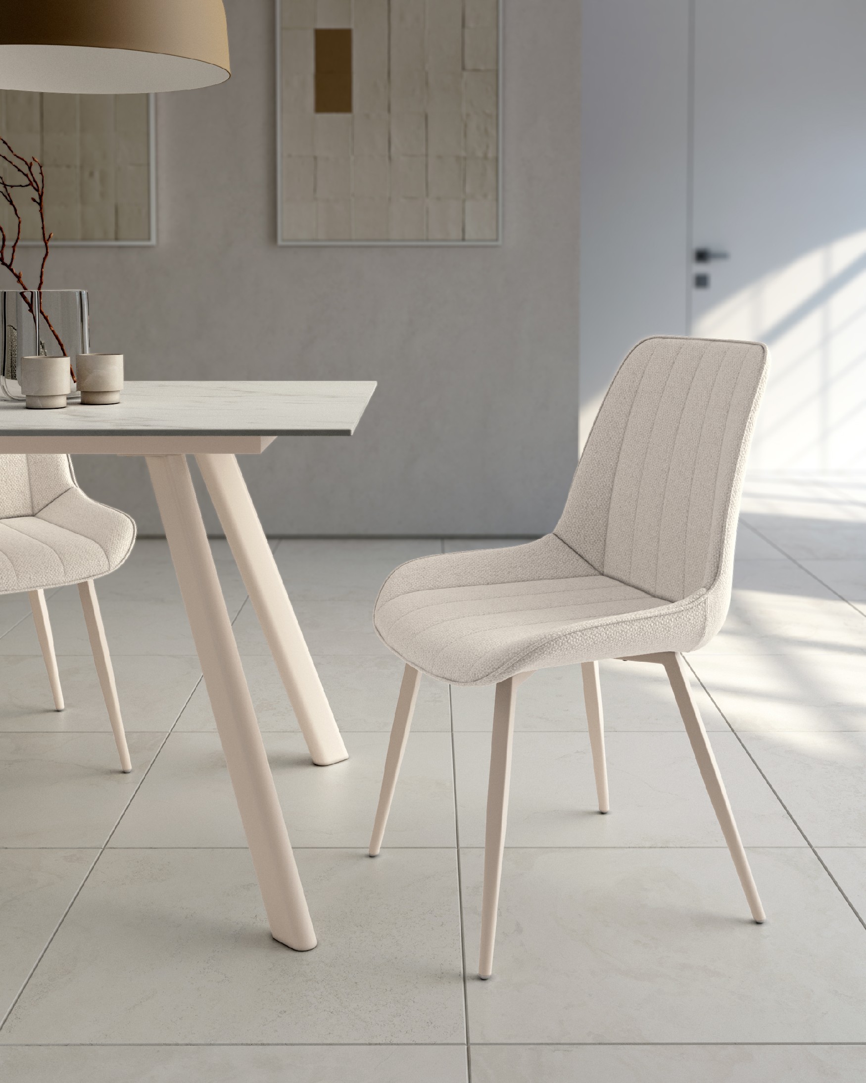 Helsinki chair with mother-of-pearl upholstery and ivory metal legs