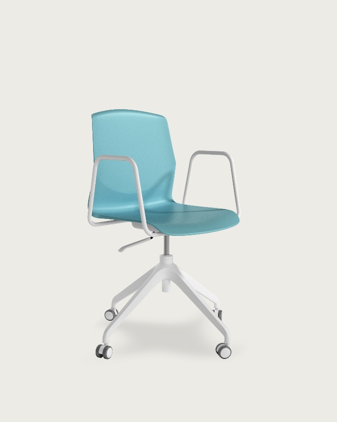 Silla de escritorio Houston de polipropileno azul y patas blancas