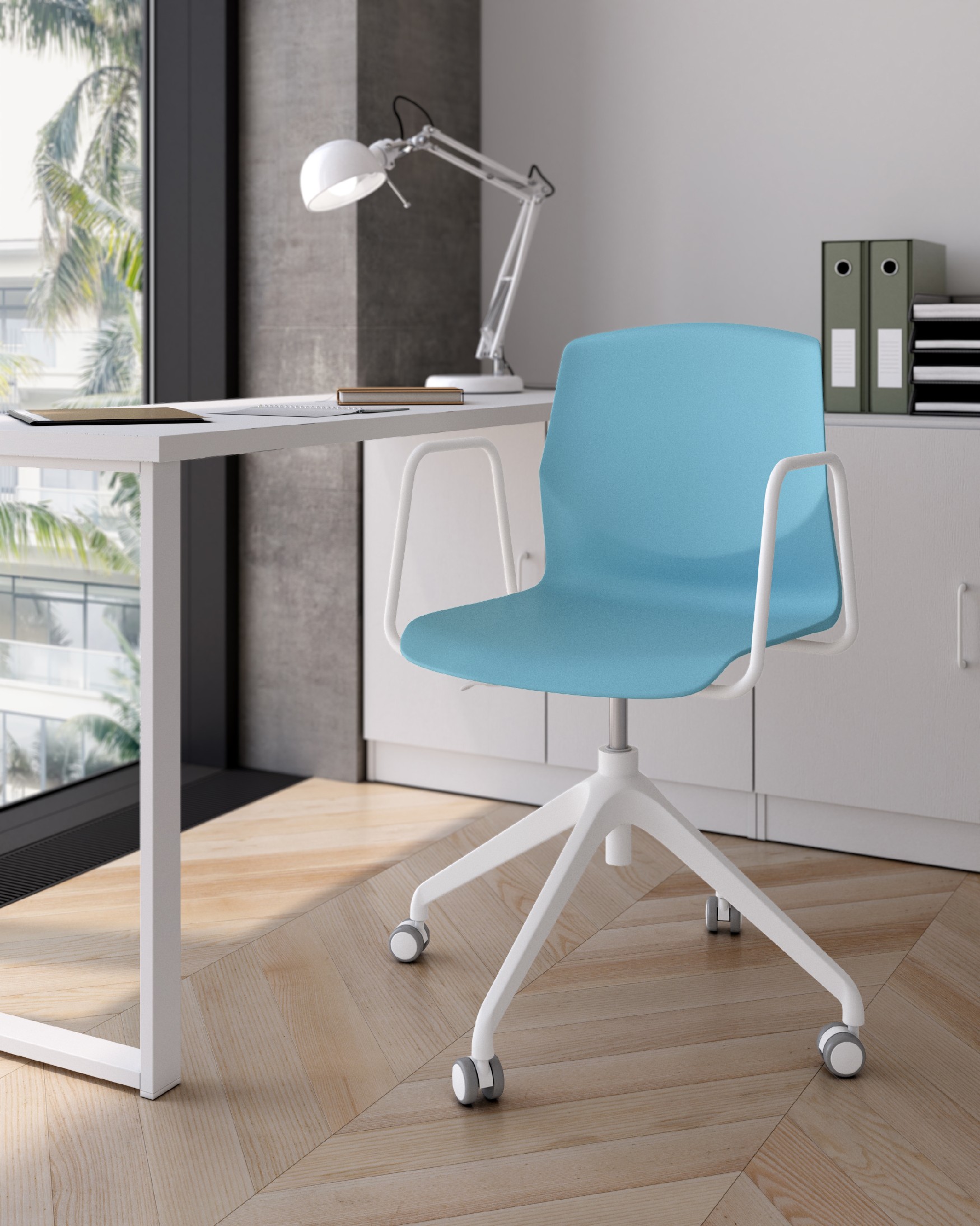 Houston office chair in blue polypropylene with white legs