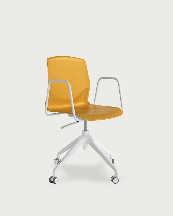Silla de escritorio  Houston de polipropileno mostaza y patas blancas