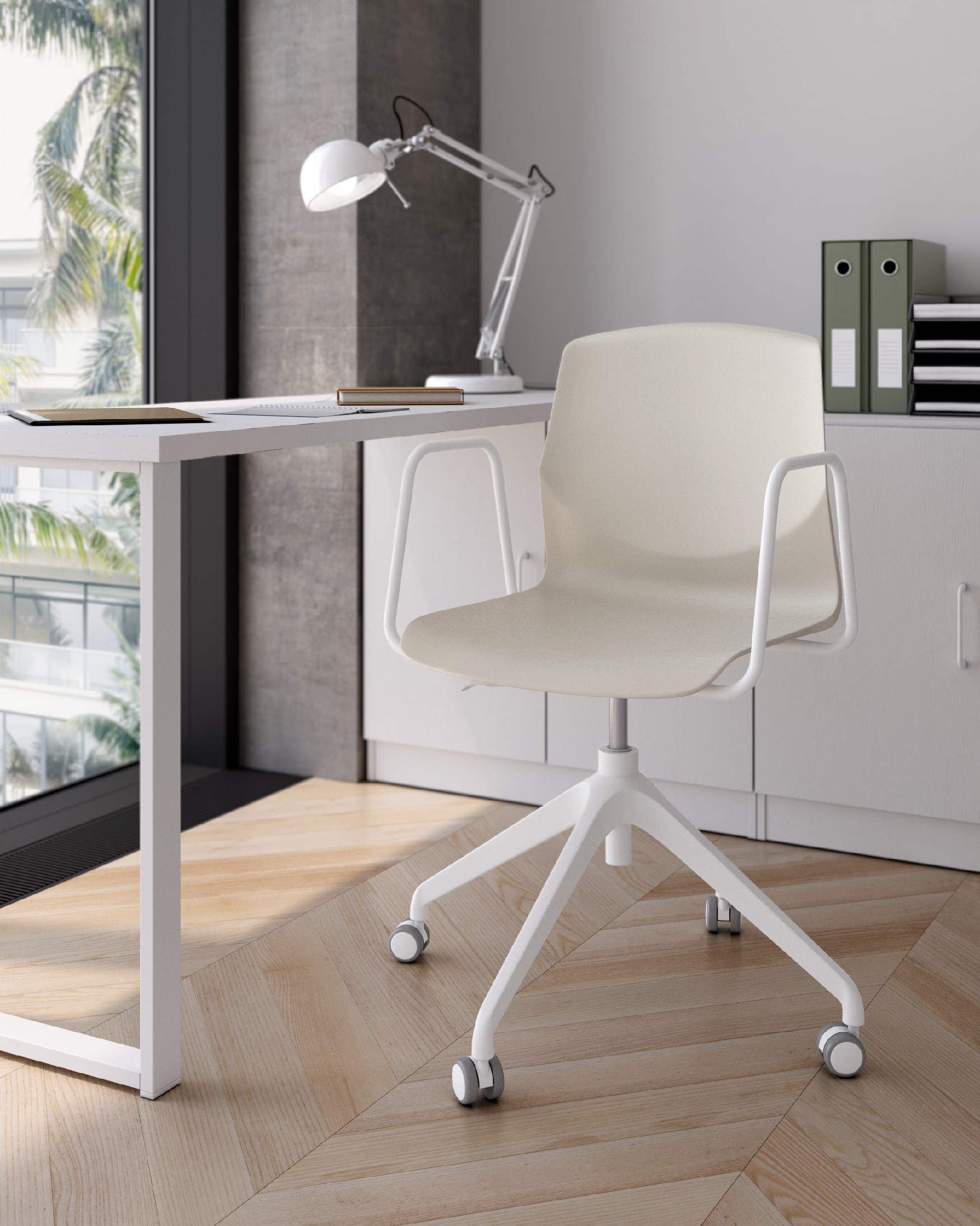 Chaise de bureau Houston en polypropylène blanc et pieds blancs