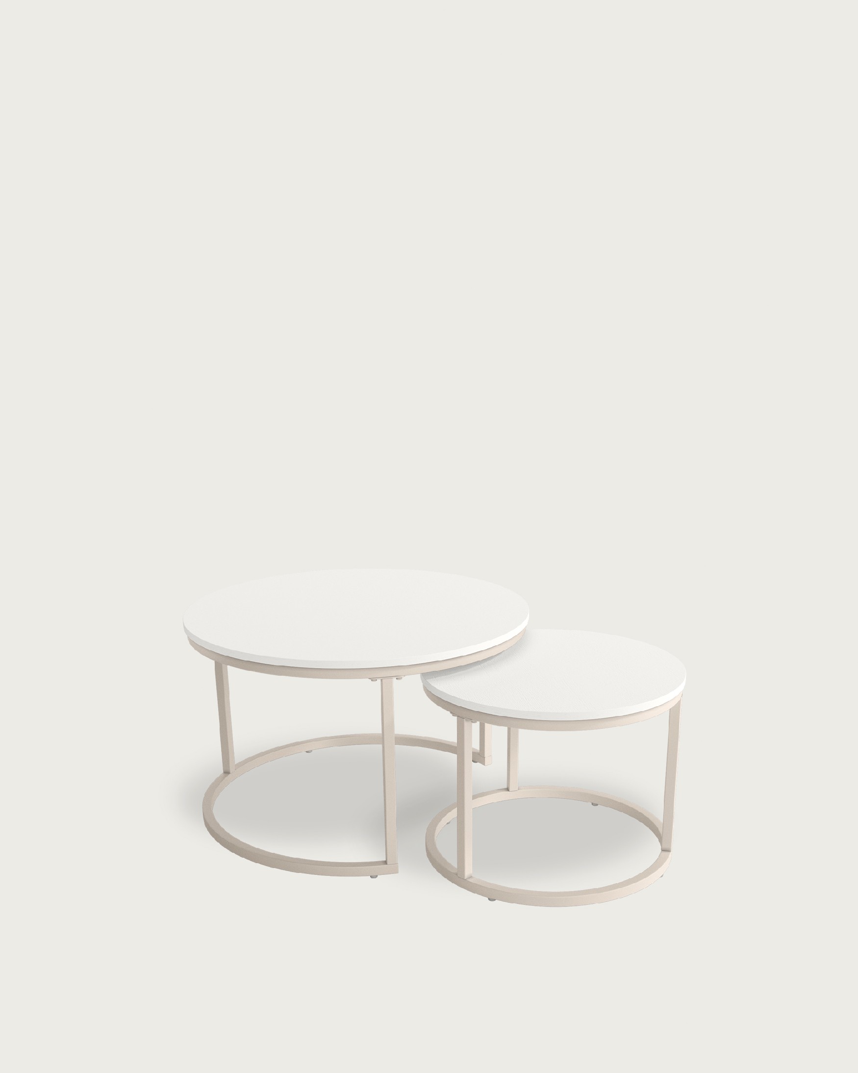 Set of 2 round side tables Huron with extra white melamine top and ivory metal structure Ø 70 cm / Ø 50 cm
