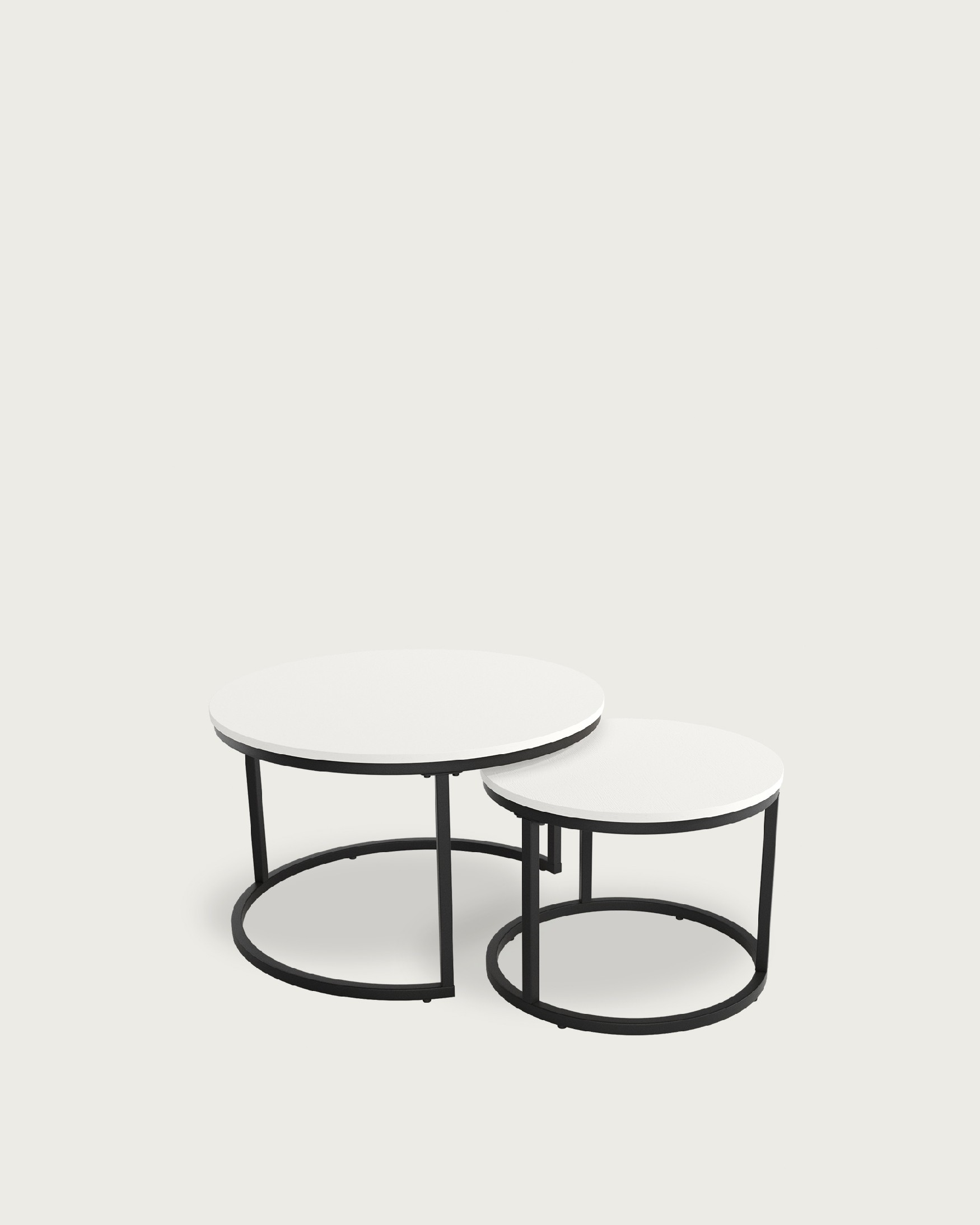 Set of 2 round side tables Huron with extra white melamine top and black metal structure Ø 70 cm / Ø 50 cm