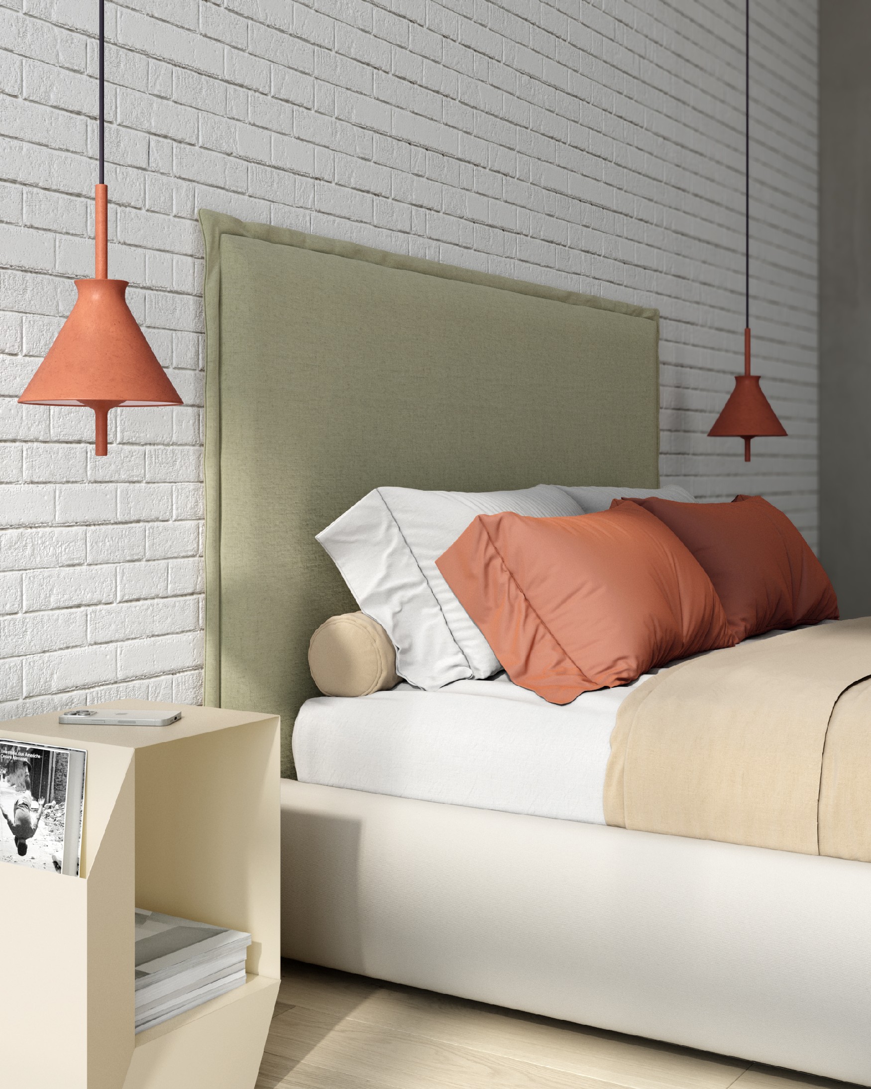 Headboard with flap Iki 108 x 120 cm, upholstered eucalyptus 100% linen