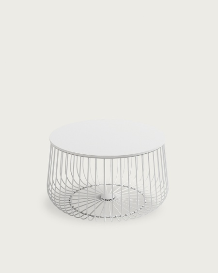 Table auxiliaire Indique avec plateau blanc en bois et structure métallique blanche Ø 60 cm