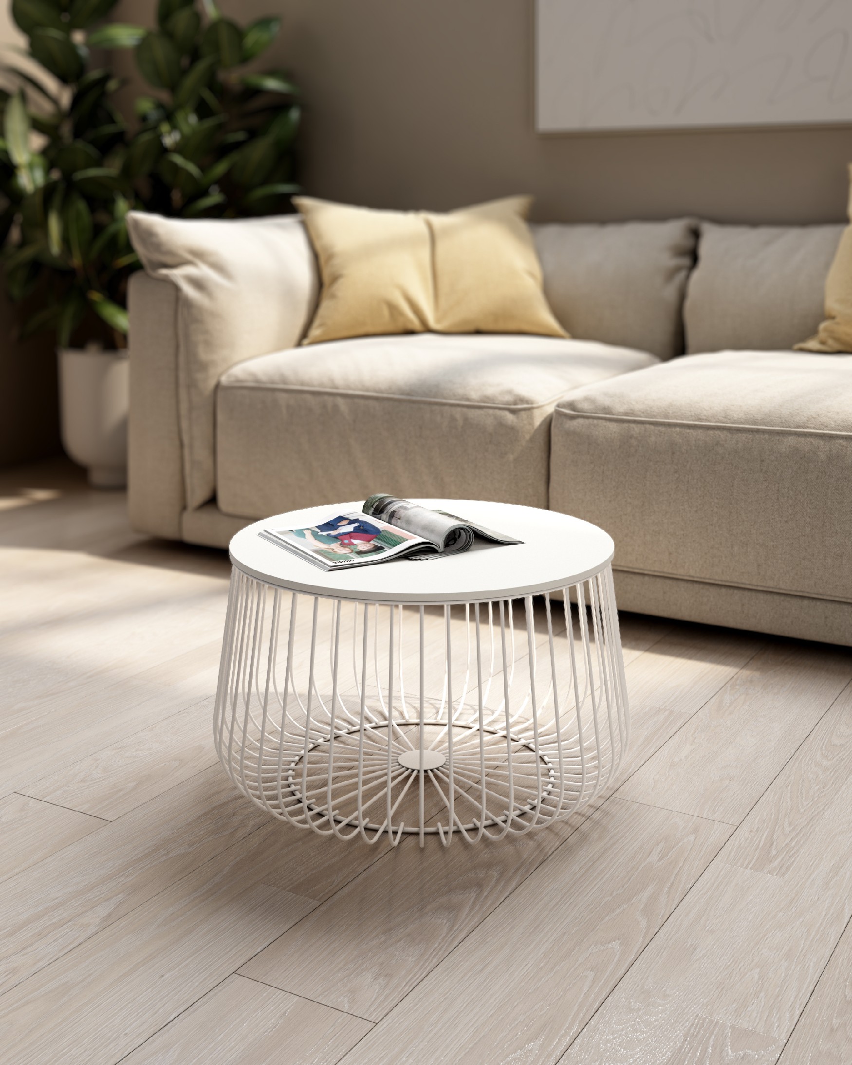 Indico side table with white wooden top and white metal structure Ø 60 cm