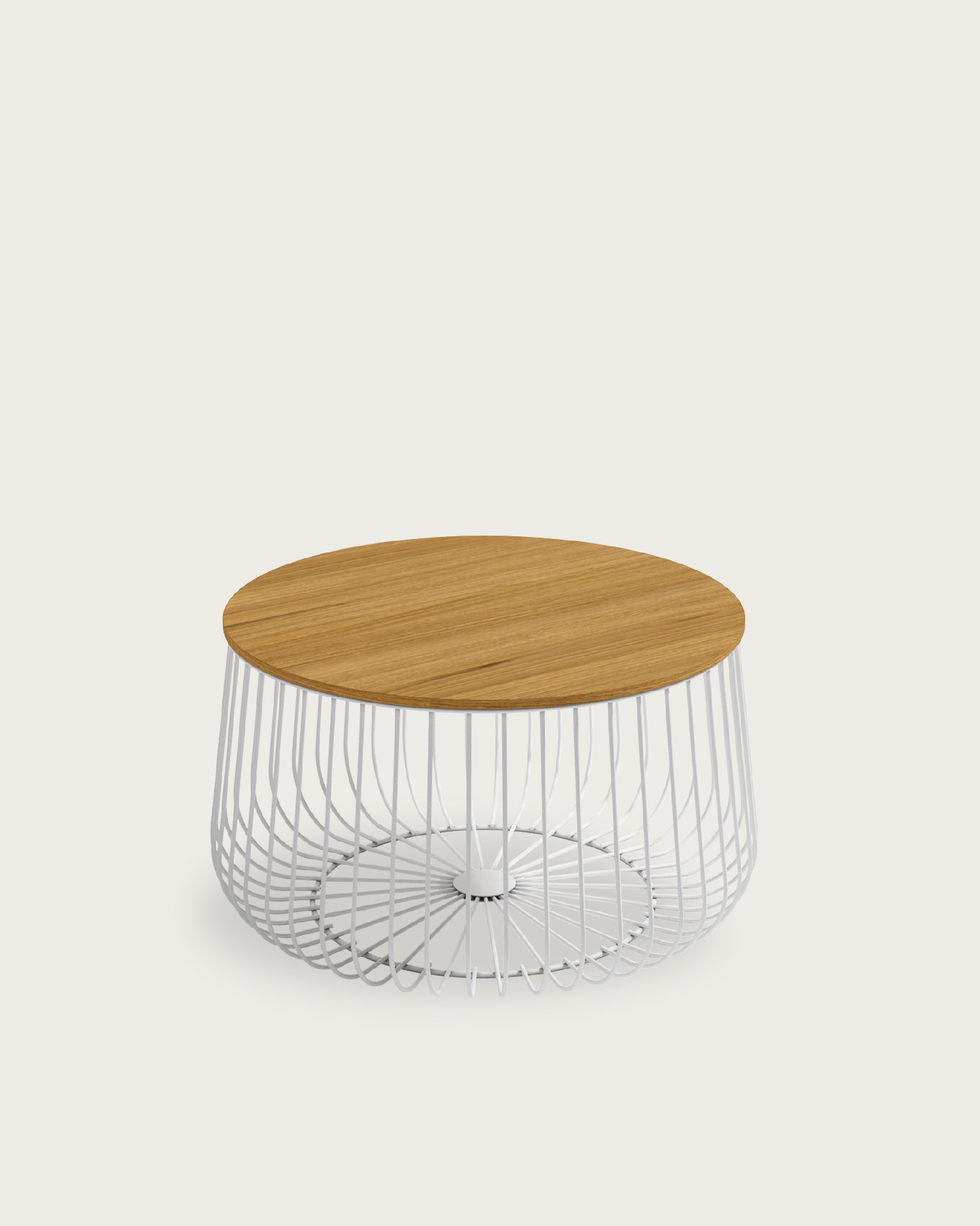 Mesa auxiliar Índico con sobre roble natural y estructura metálica blanca Ø 60 cm