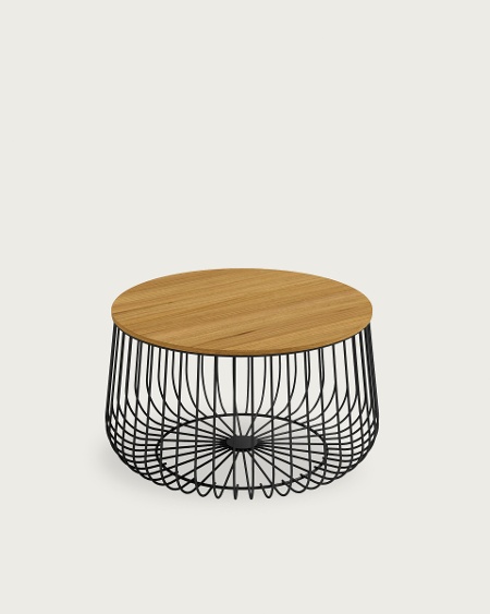 Table d'appoint Índico avec plateau en chêne naturel et structure métallique noire Ø 60 cm