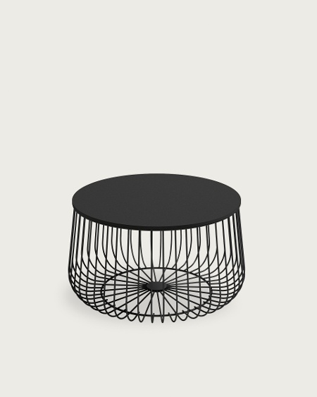 Table d'appoint Índico avec plateau en chêne noir et structure métallique noire Ø 60 cm