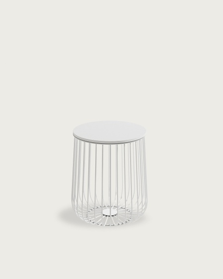 Table d'appoint Índico avec plateau blanc en bois et structure métallique blanche Ø 35 cm
