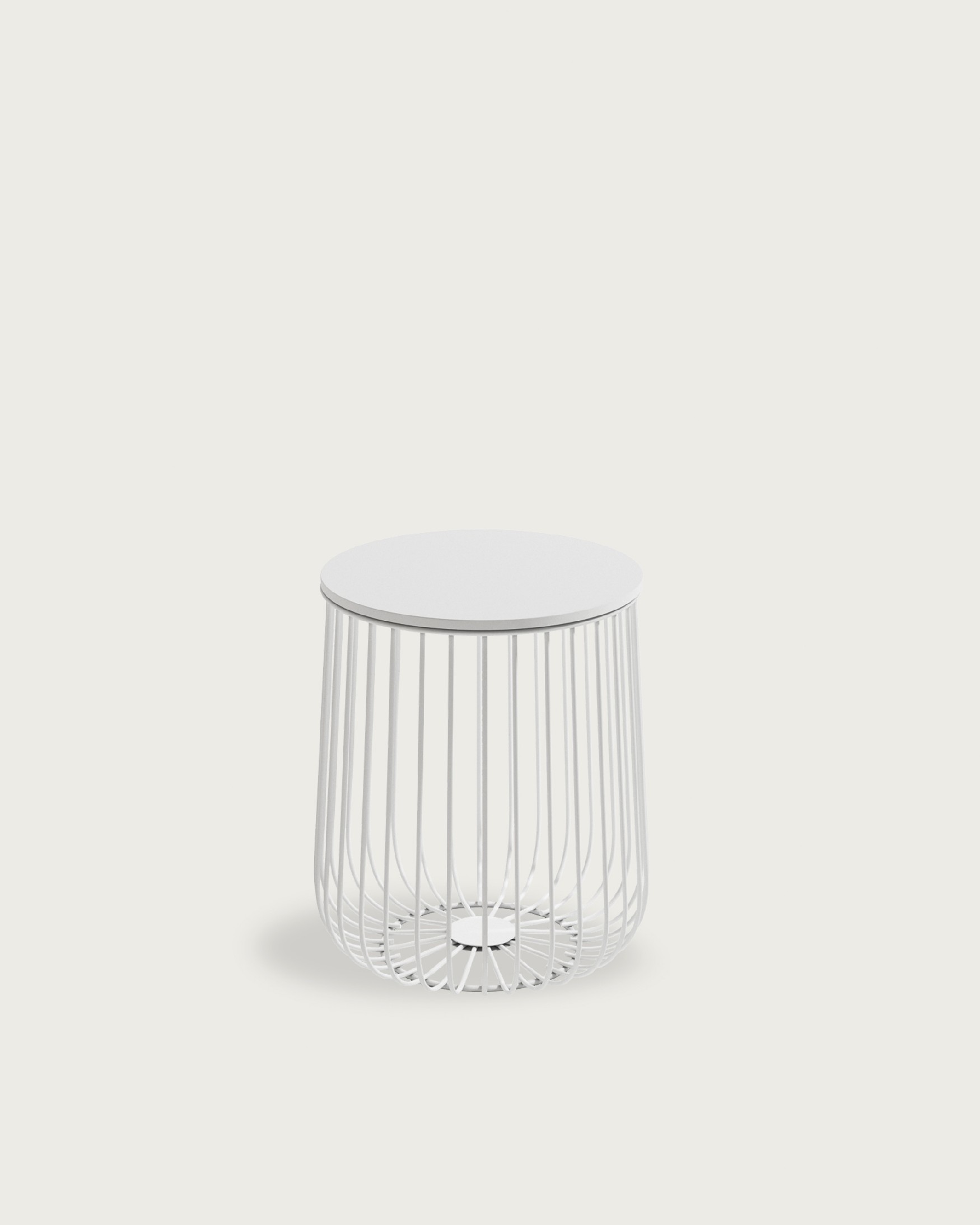 Indigo side table with white wood top and white metal frame Ø 35 cm