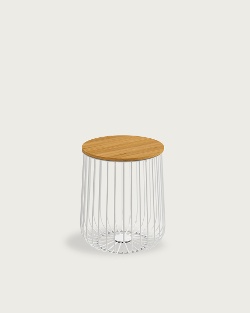 Natural oak tabletop – White metal frame