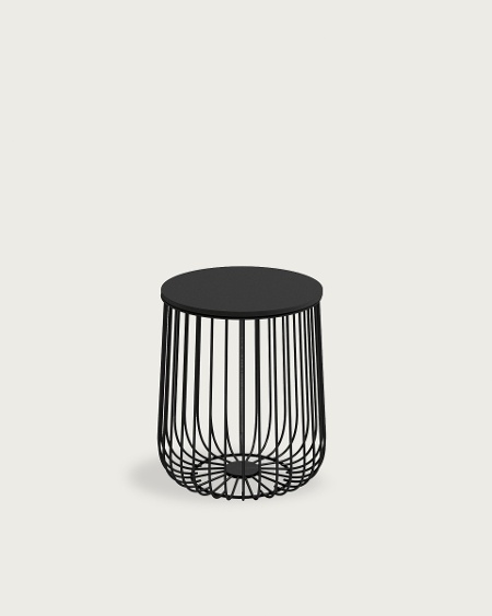 Table d'appoint Índico avec plateau en chêne noir et structure métallique noire Ø 35 cm