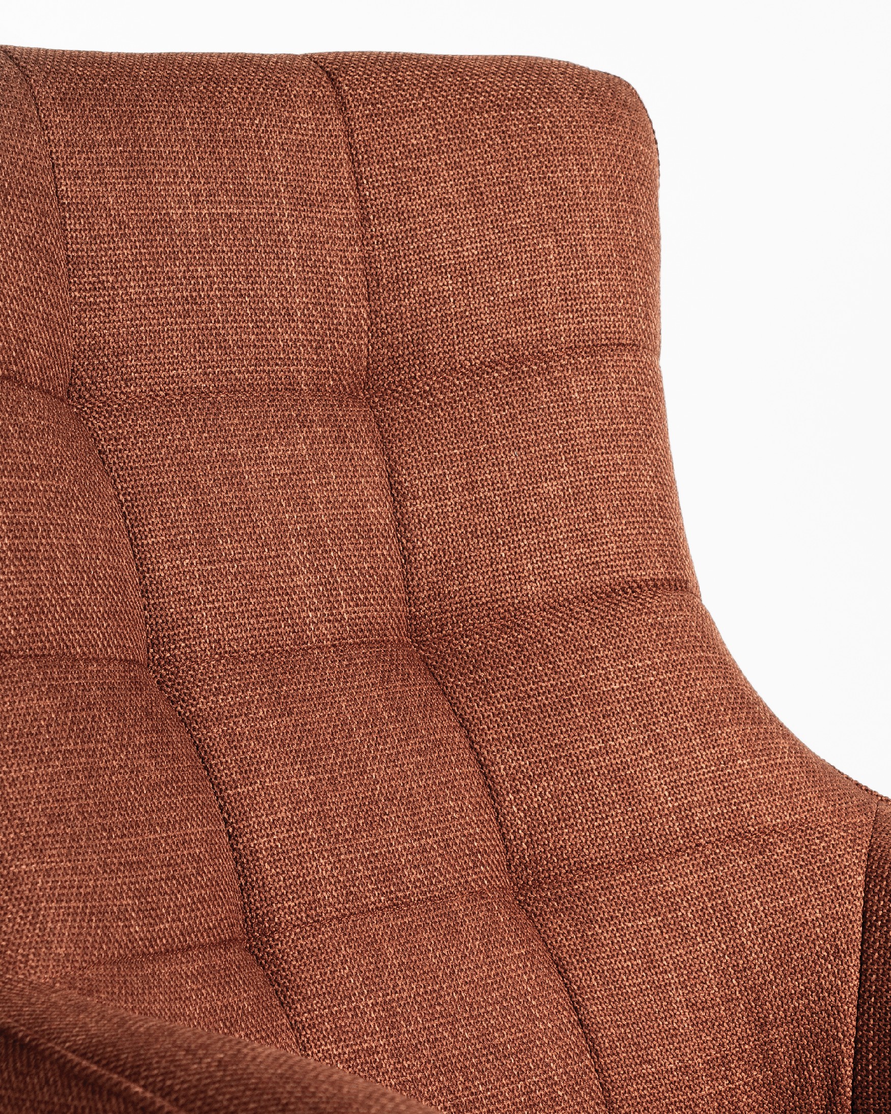 Iris swivel armchair with terracotta upholstery and black metal legs