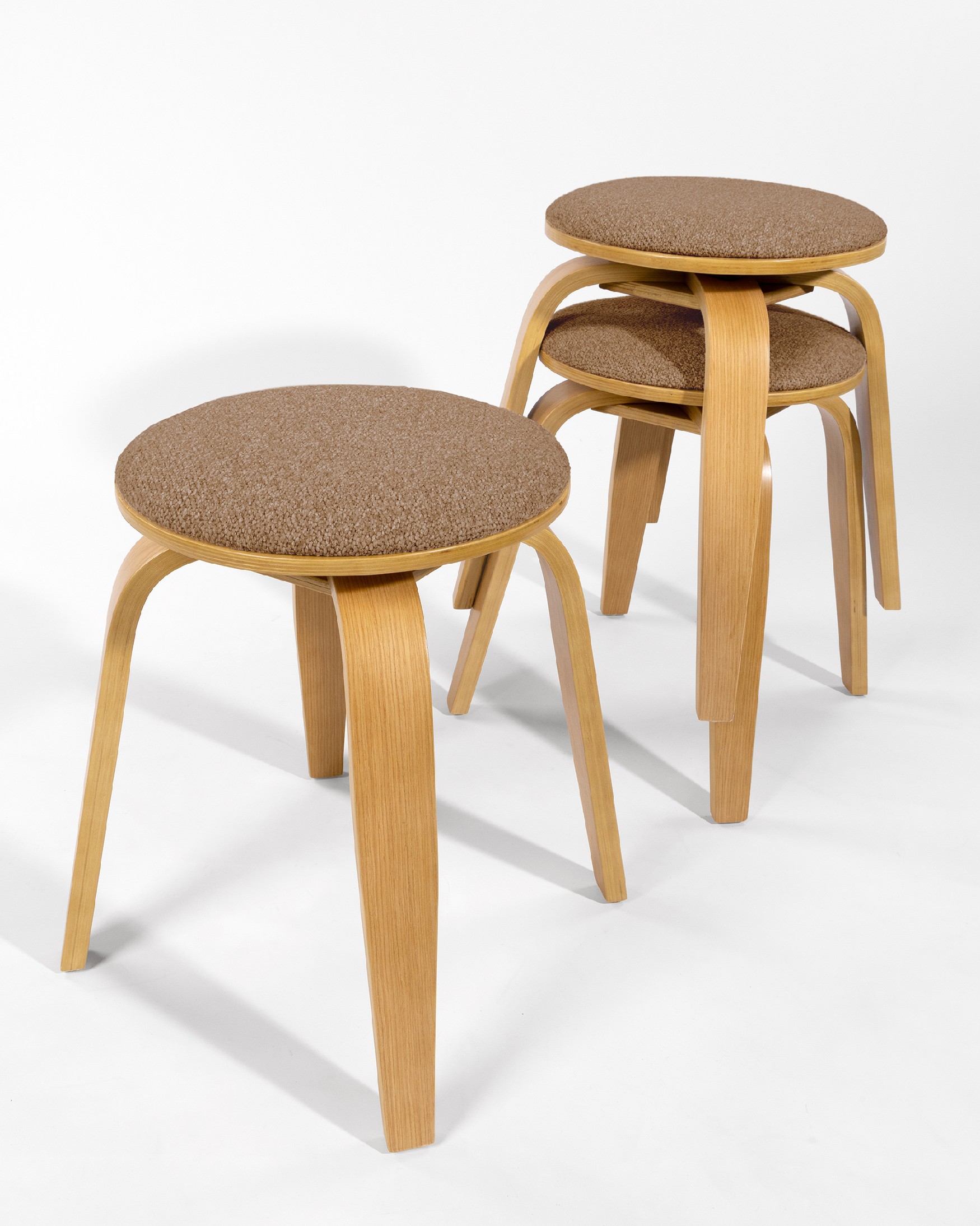 Low stool Jaco of wood swivel Jaco with brown upholstery