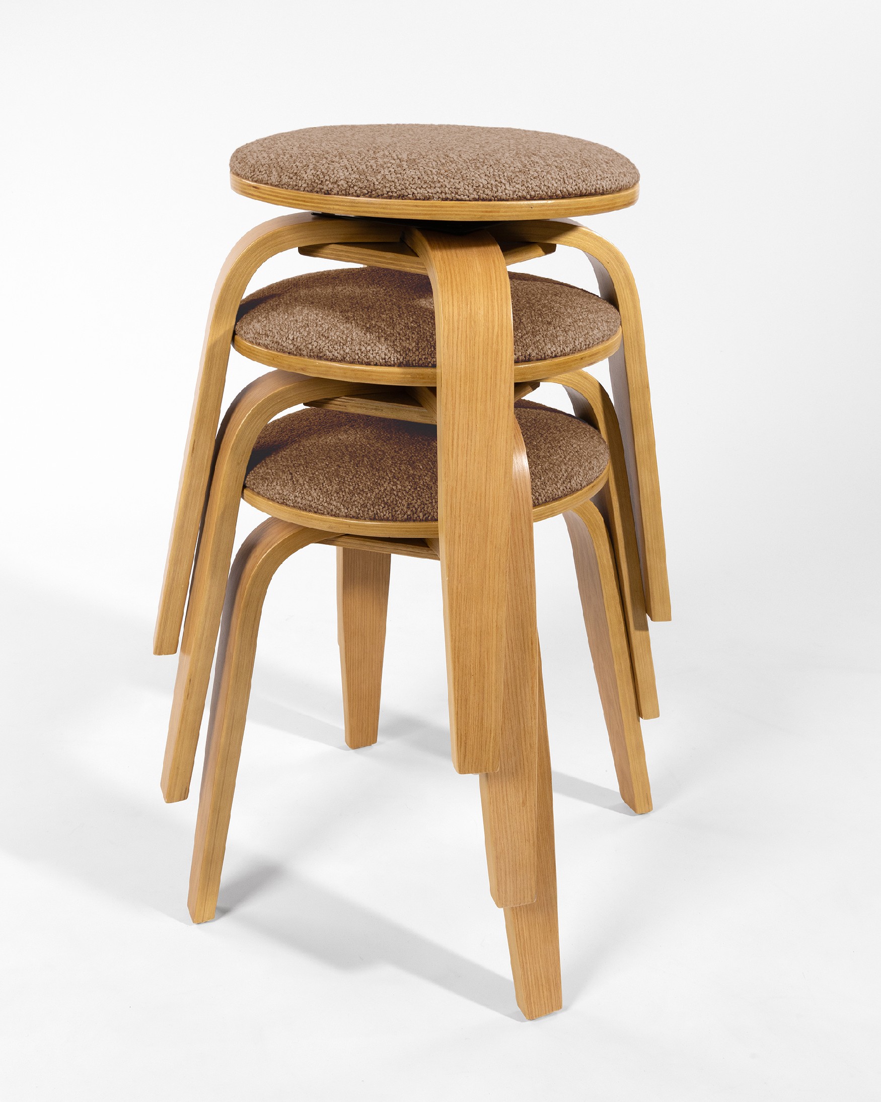 Low stool Jaco of wood swivel Jaco with brown upholstery