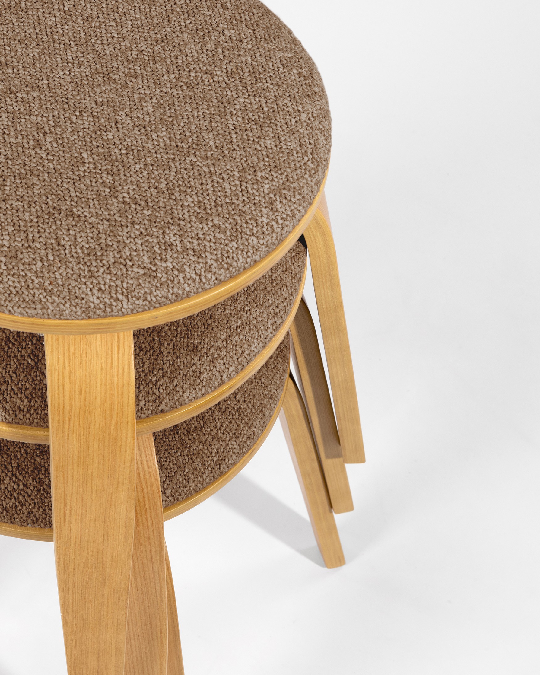 Low stool Jaco of wood swivel Jaco with brown upholstery