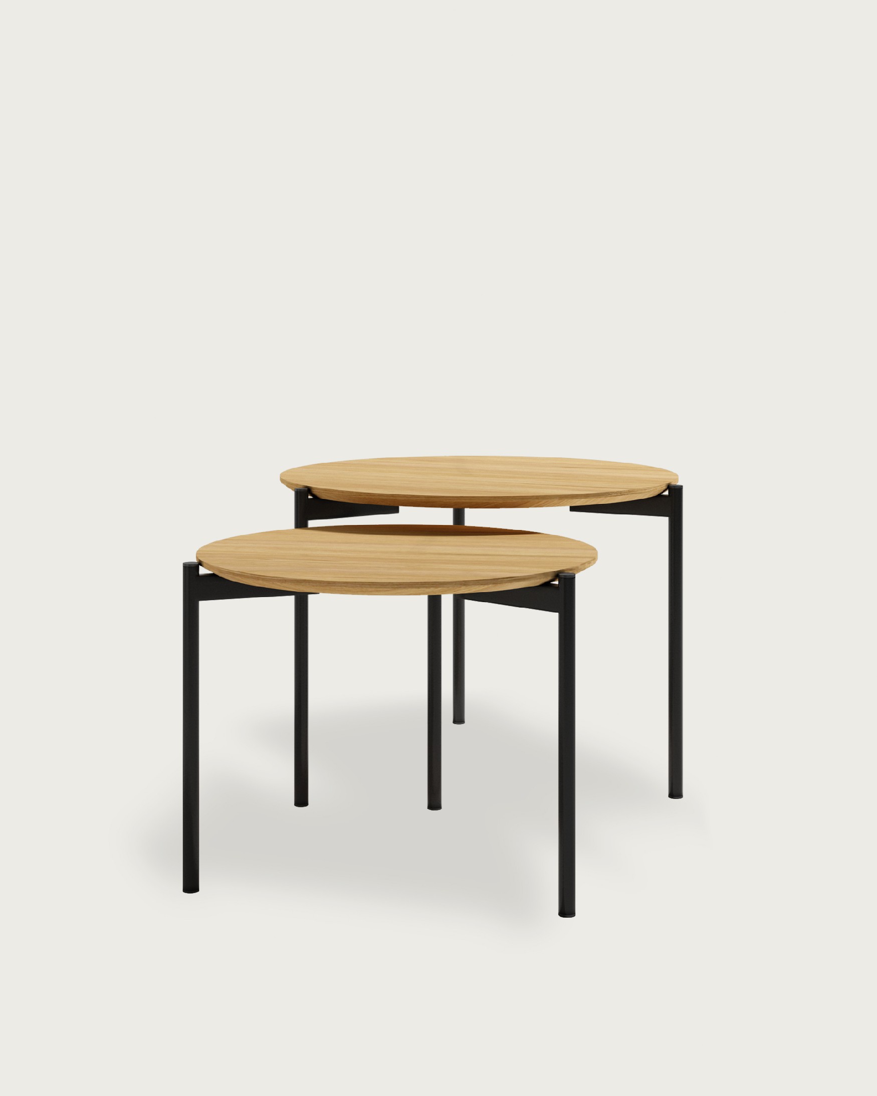 Set of 2 round Java tables with natural oak and black metal structure Ø 60 cm / Ø 50 cm