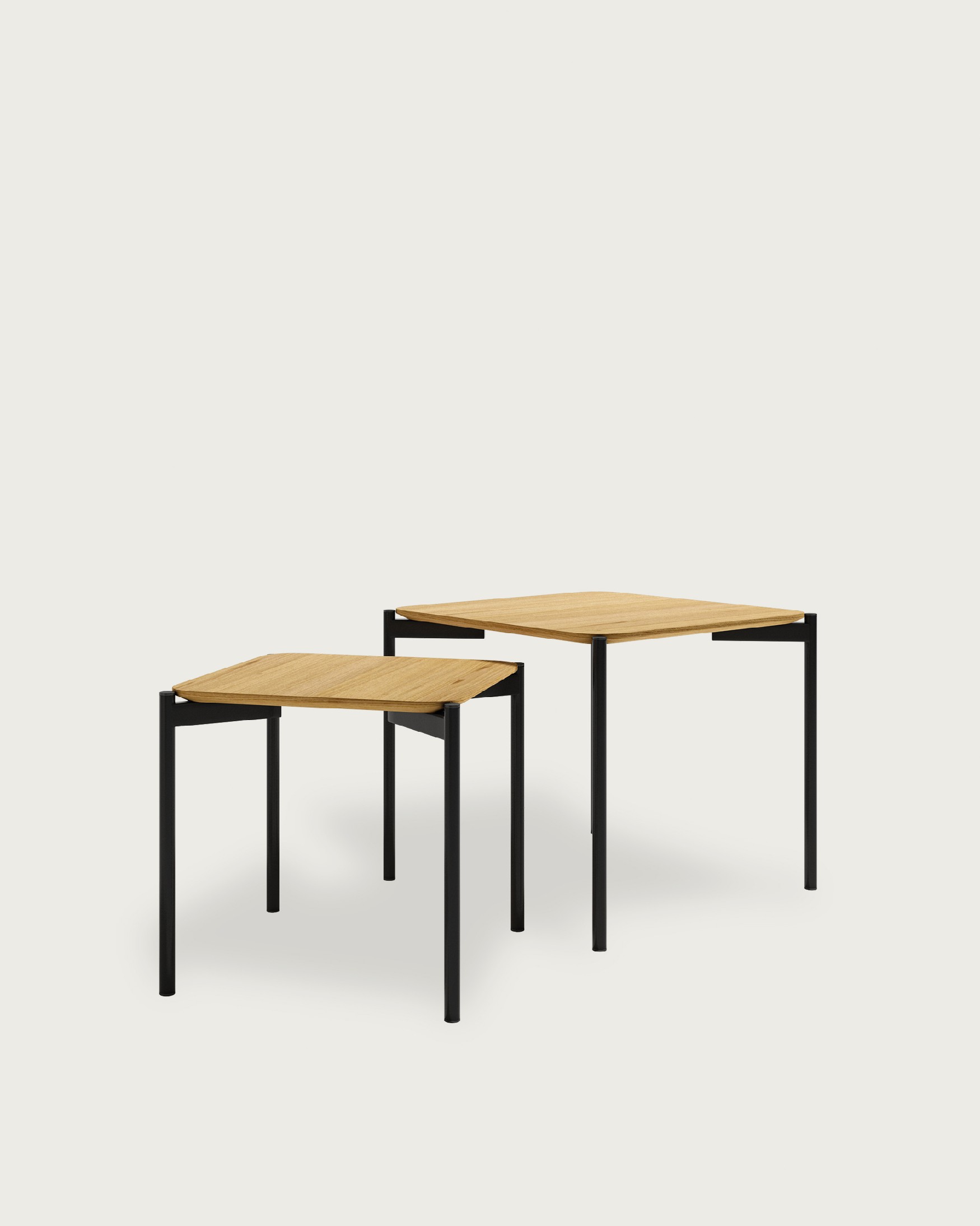 Set of 2 square Java tables with natural oak finish and black metal structure 50 x 50 cm / 40 x 40 cm