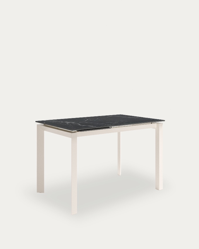 Mesa Júcar extensible con acabado porcelánico Marquina y estructura metálica marfil 140-190 x 90 cm