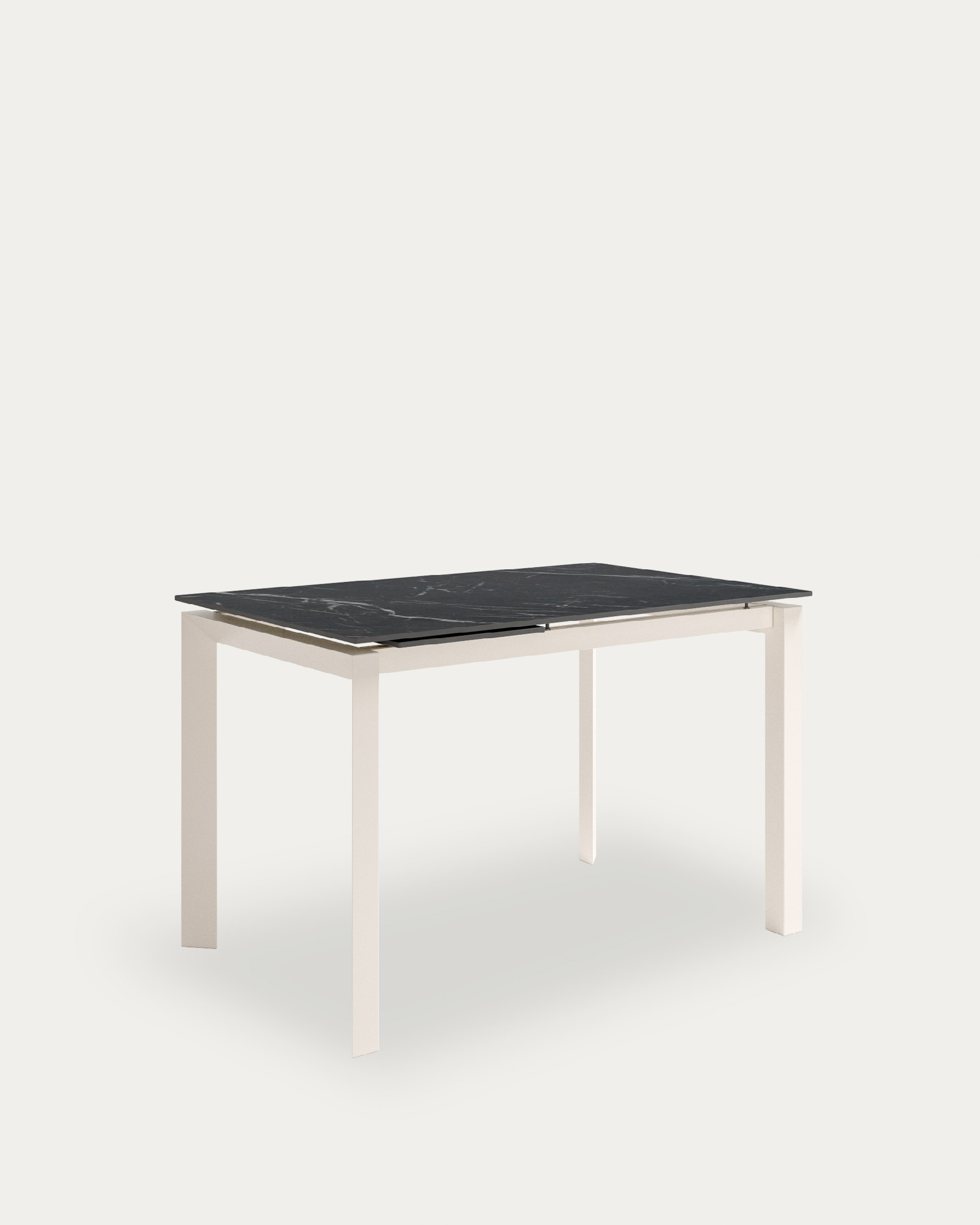 Júcar extendable table with Marquina porcelain finish and ivory metal structure 140-190 x 90 cm
