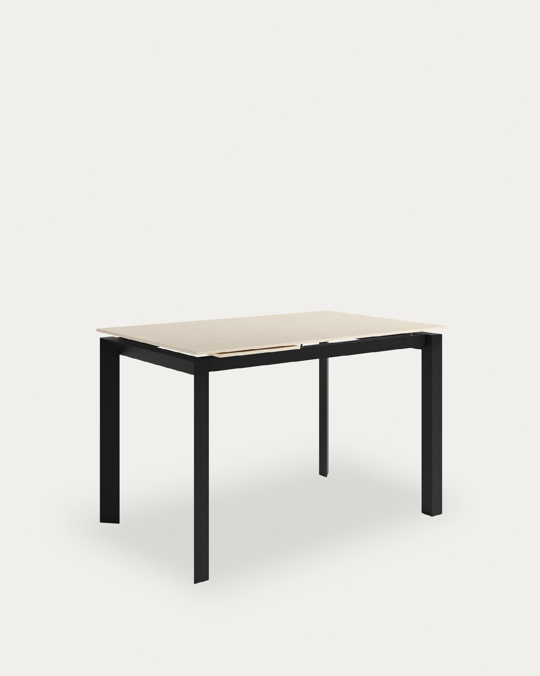 Table Júcar extensible avec finition porcelaine sable et structure métallique noire 140-190 x 90 cm