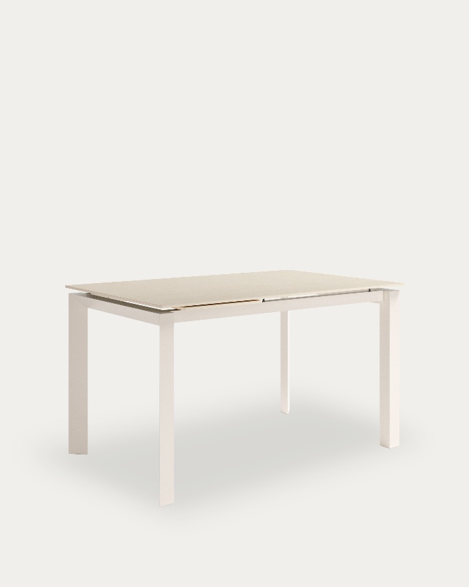 Mesa Júcar extensible con acabado porcelánico arena y estructura metálica marfil 160-210 x 90 cm