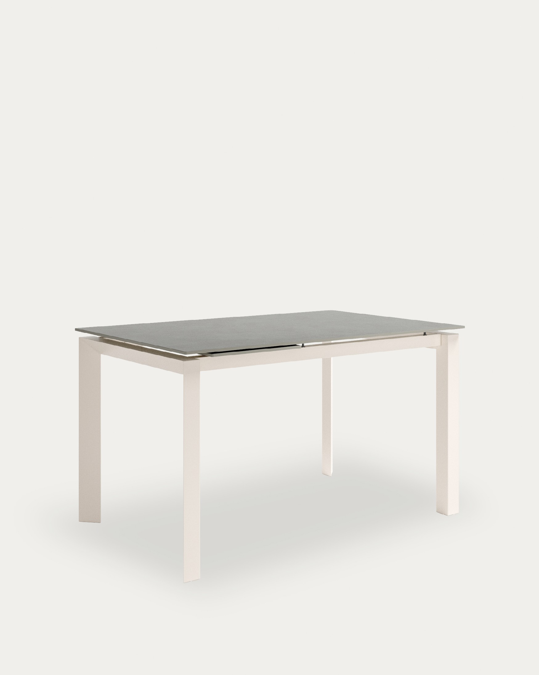 Júcar extendable table with Portland porcelain finish and ivory metal structure 160-210 x 90 cm