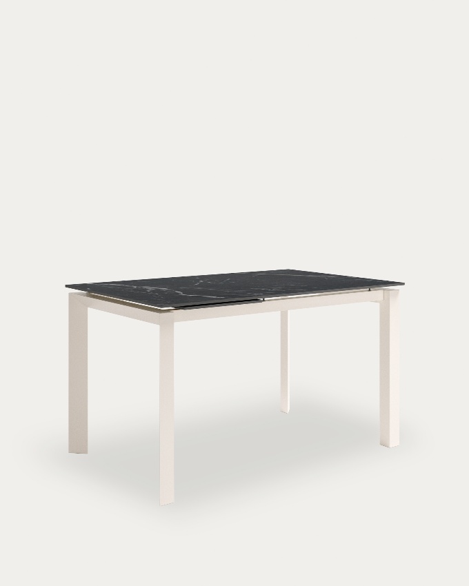 Mesa Júcar extensible con acabado porcelánico Marquina y estructura metálica marfil 160-210 x 90 cm