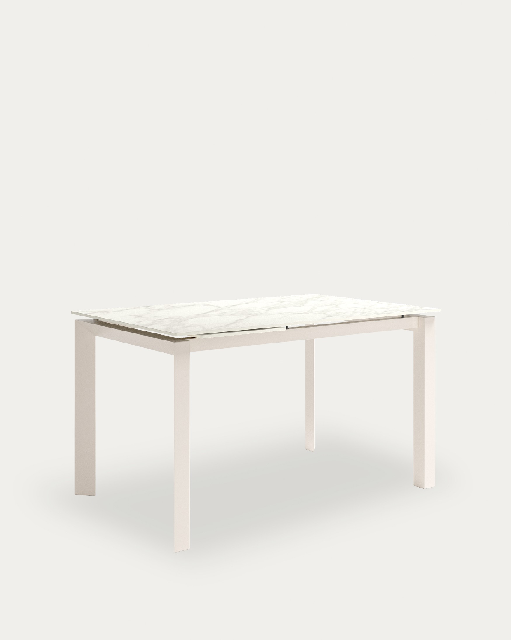 Júcar extendable table with Carrara porcelain finish and ivory metal structure 160-210 x 90 cm