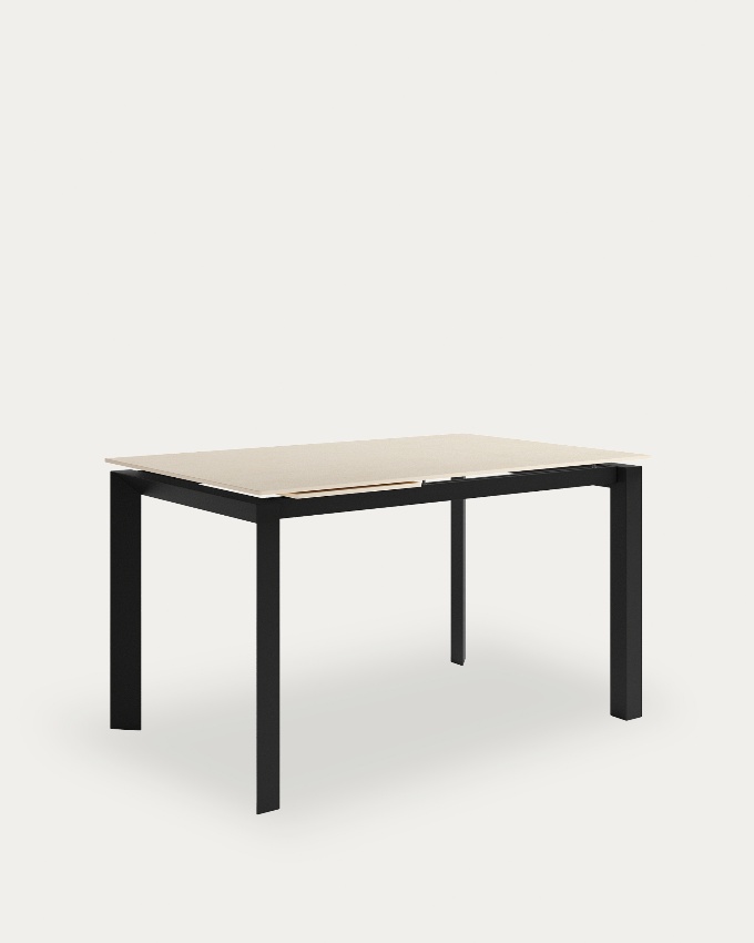 Table Júcar extensible avec finition porcelaine sable et structure métallique noire 160-210 x 90 cm