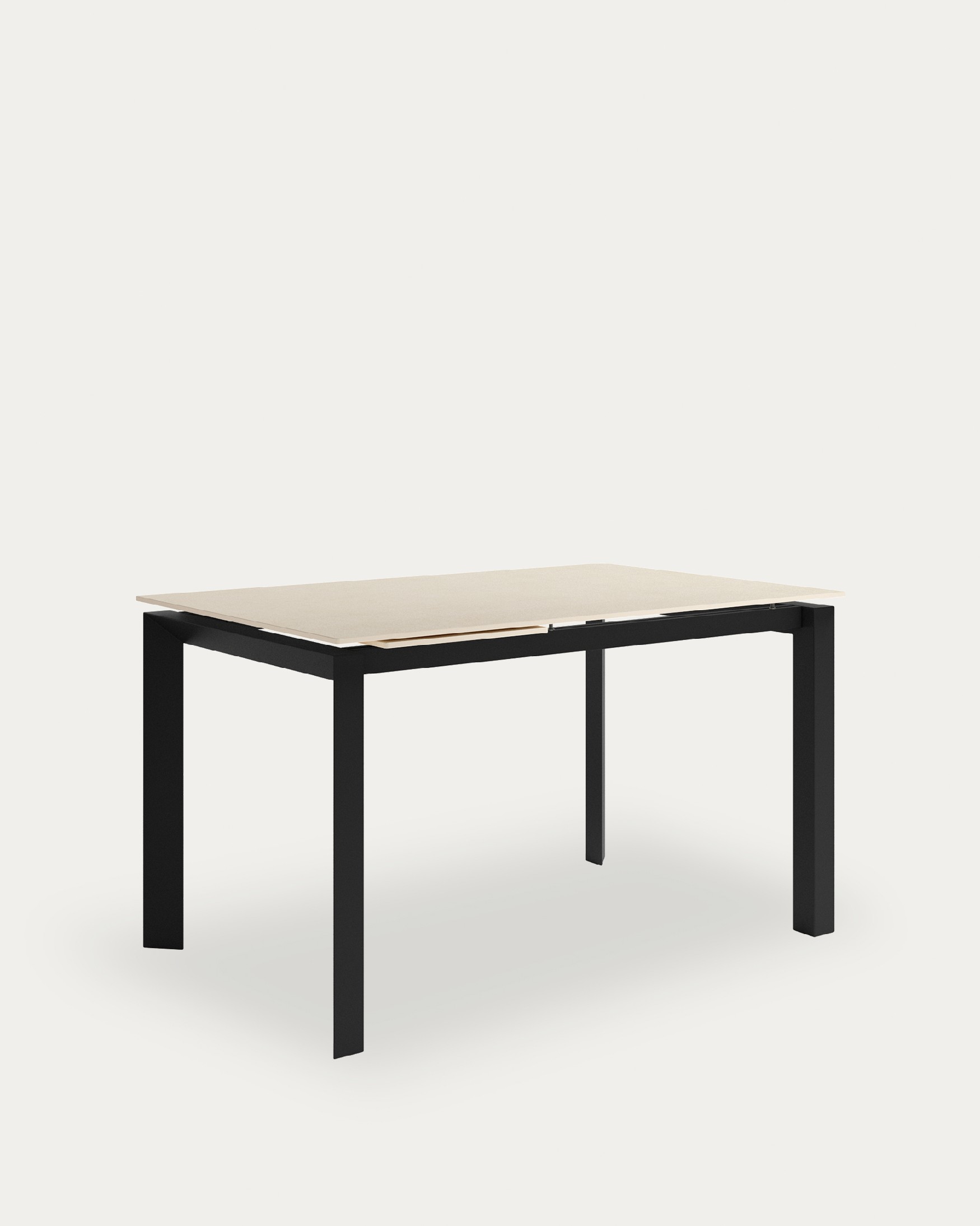 Table Júcar extensible avec finition porcelaine sable et structure métallique noire 160-210 x 90 cm