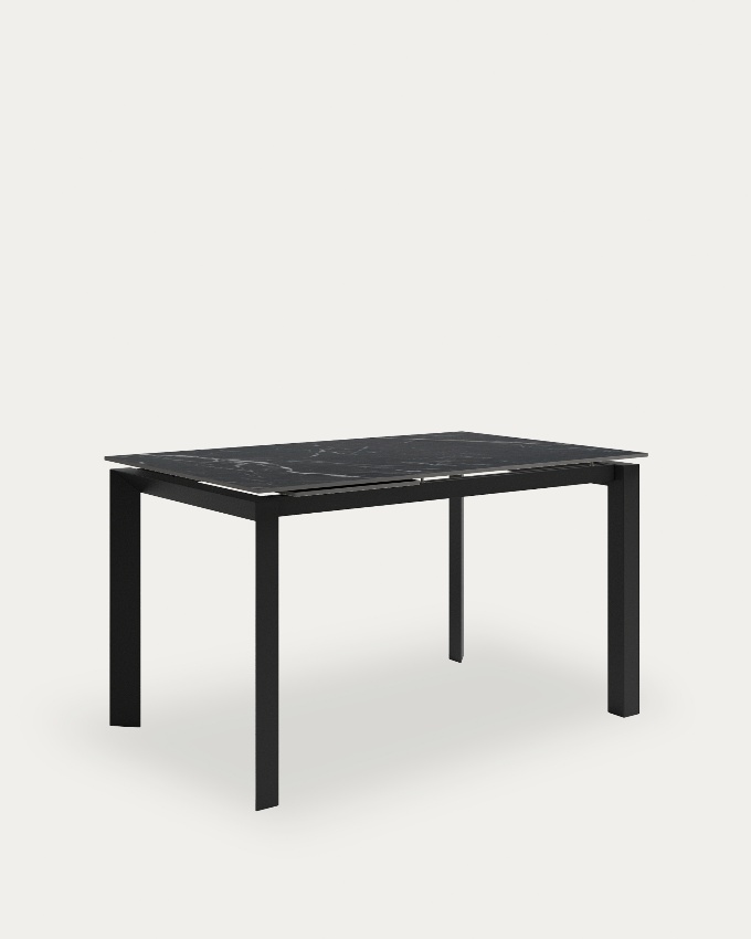 Table Júcar extensible avec finition porcelaine Marquina et structure métallique noire 160-210 x 90 cm