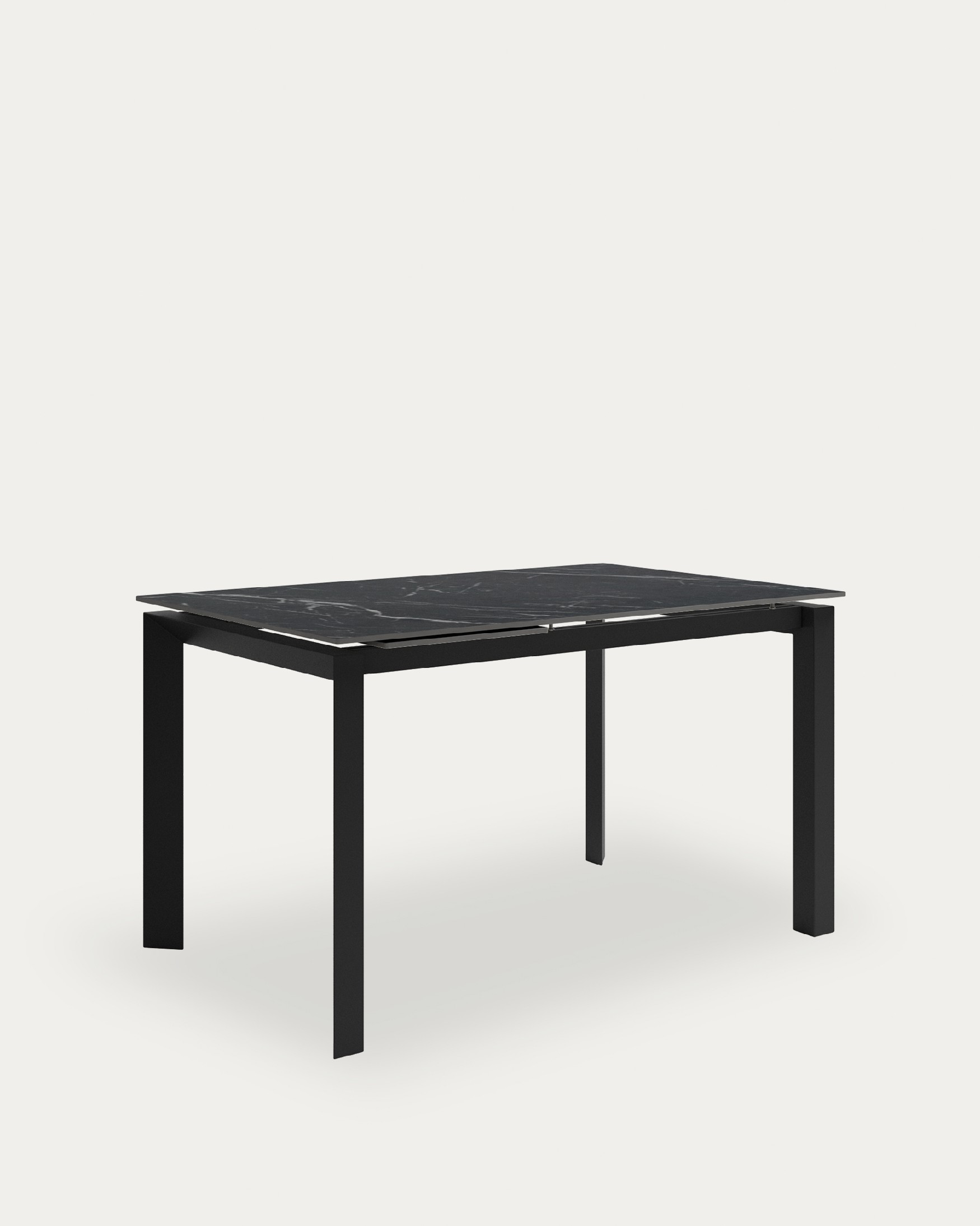 Júcar extendable table with Marquina porcelain finish and black metal structure 160-210 x 90 cm